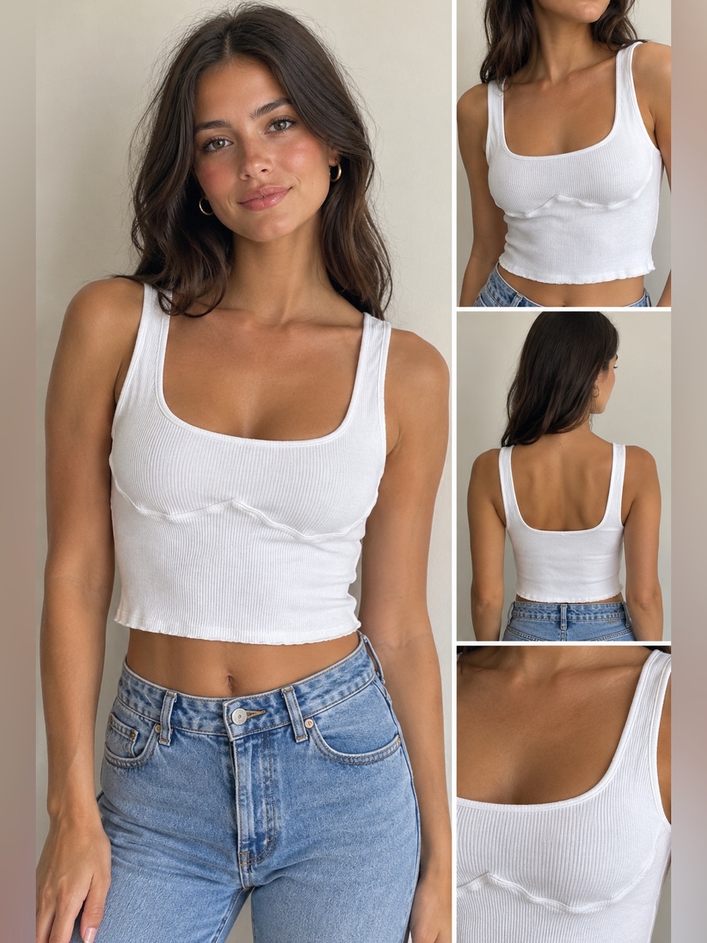 Wild Fable | White Ribbed Bust Seam Tank Top Size L
